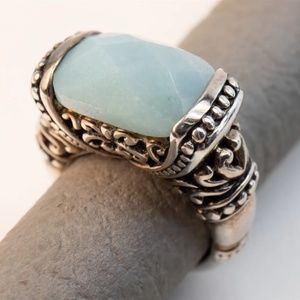 Silver and Aqua Chalcedony Bali style ring, size 6, preloved